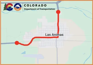 Highway 50 project map for the Town of Las Animas, Colorado. Highway 50 project map for the Town of Las Animas, Colorado.