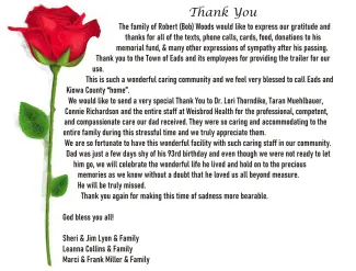 Card of thanks from the family of Robert 'Bob' Woods