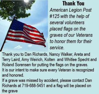 Thank you note from American Legion Post #125