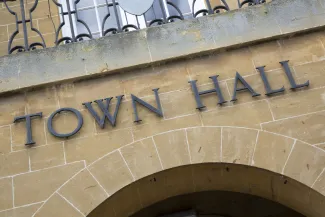 Building with the words "Town Hall"