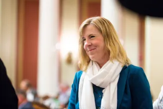 Speaker emeritus Rep. Melissa Hortman talks to colleagues during a special legislative session Monday, June 9, 2025, at the Minnesota State Capitol in St. Paul. - Nicole Neri/Minnesota Reformer Speaker emeritus Rep. Melissa Hortman talks to colleagues during a special legislative session Monday, June 9, 2025, at the Minnesota State Capitol in St. Paul.