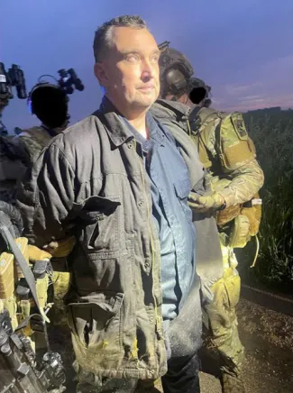 Vance Boelter, 57, was captured by law enforcement Sunday, June 15, 2025 in Sibley County. (Photo courtesy of Ramsey County Sheriff’s Office) Vance Boelter being arrested.