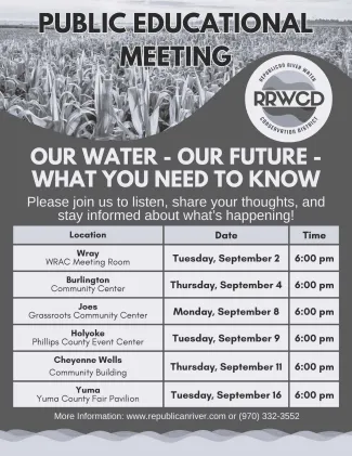 Advertisement for public education meetings on water issues.