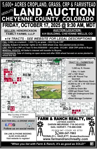 Auction - 5,600 Acres Cropland, Grass, CRP, and Farmstead