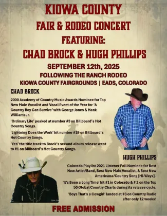 Chad Brock and Hugh Phillips in Concert at the 2025 Kiowa County Fair - Free Admission