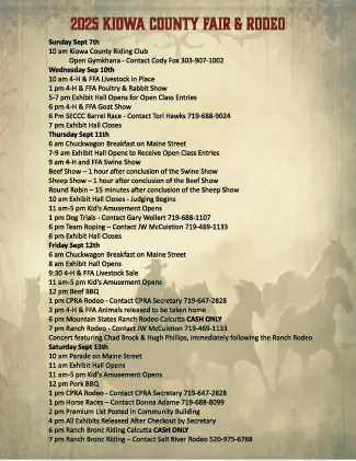 2025 Kiowa County Fair Events Schedule