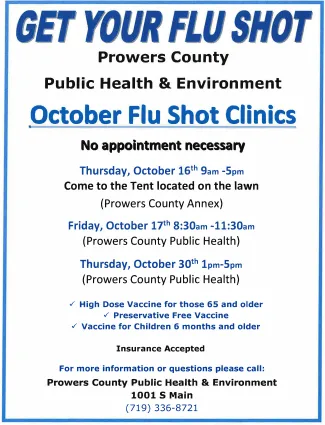 Advertisement for Prowers County flu shots