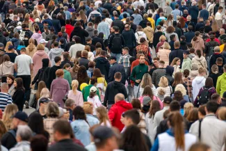 Overhead view of a large crowd of people