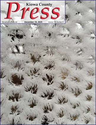 Photo of the week from the December 19, 2025, edition of the Kiowa County Press in Eads, Colorado -  Hoarfrost on chicken wire Sunday morning near Eads, Colorado. - Chris Sorensen.
