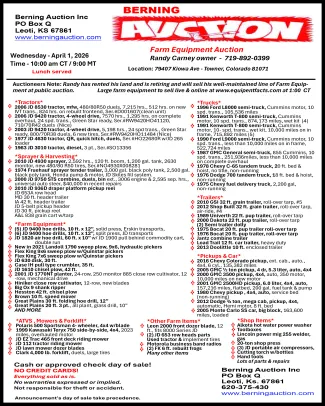 Auction advertisement for farm equipment