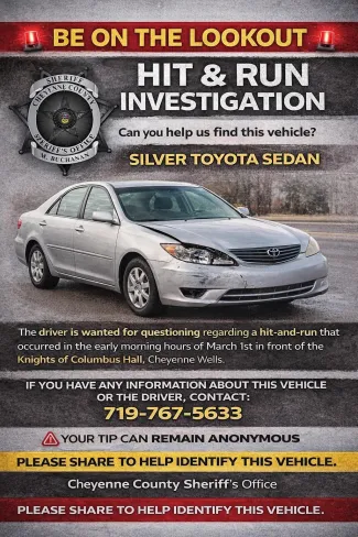 Flyer from the Cheyenne County Sheriff's Office about a hit and run