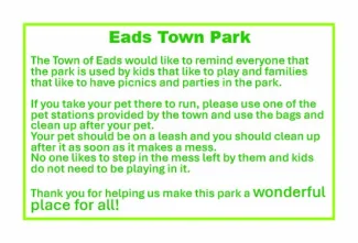 Advertisement for guidelines in using the Eads town park