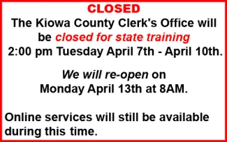 Advertisement for the Kiowa County Clerk's Office