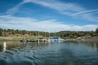 The boat ramp and marina at Navajo State Park on the Colorado side of the reservoir. Dustin Doskocil/CPW