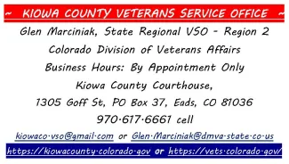 Kiowa County Veterans Service Office Hours