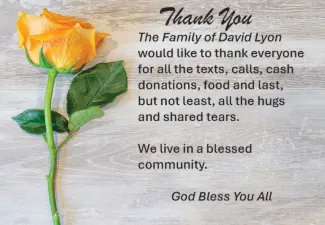 Card of Thanks - Family of David Lyon