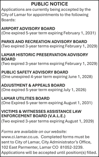 2026-09-04 LEGAL DISPLAY City of Lamar - Applications for Board Appointments