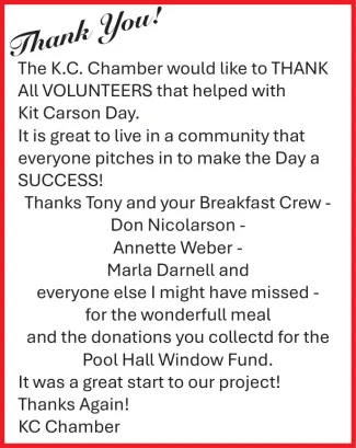 Card of Thanks - Kit Carson Chamber of Commerce