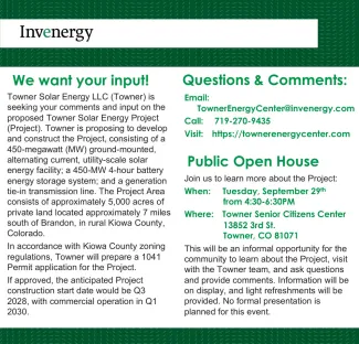 Seeking Public Input - Invenergy Towner