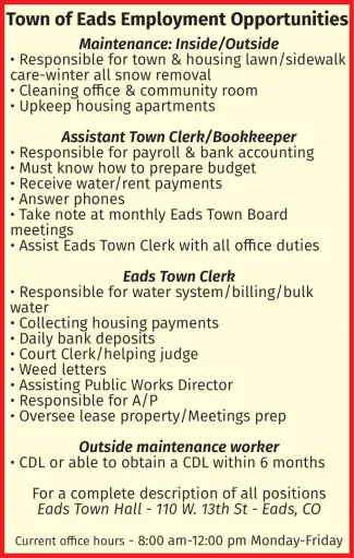 Help Wanted - Town of Eads