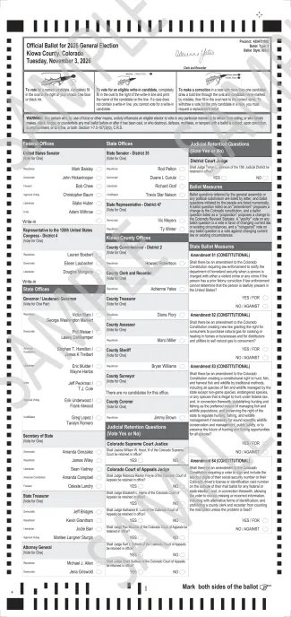 Sample ballot for the November 3, 2026, general election, precinct 4354731002, ballot style 002-2, front