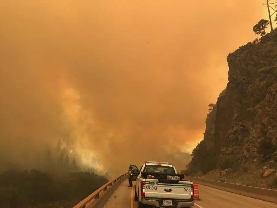 PICT Dense smoke over Interstate 70 August 12, 2020, from the Grizzly Creek Fire