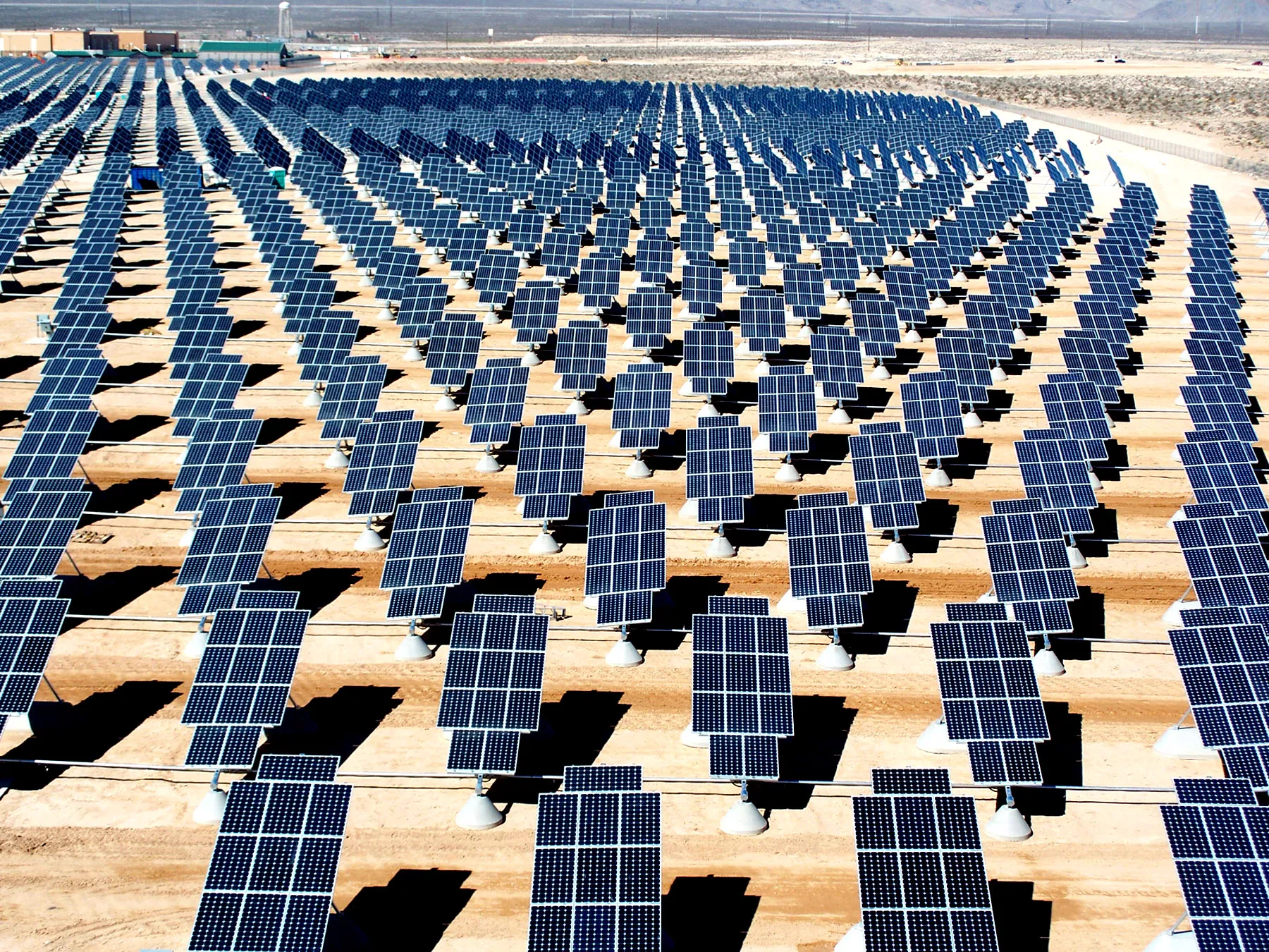 Field of utility-scale photovoltaic solar panels.