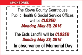 Kiowa County Courthouse Closed for Memorial Day