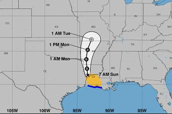 MAP Predicted path of Tropical Storm Barry as of 6 am Sunday - NOAA