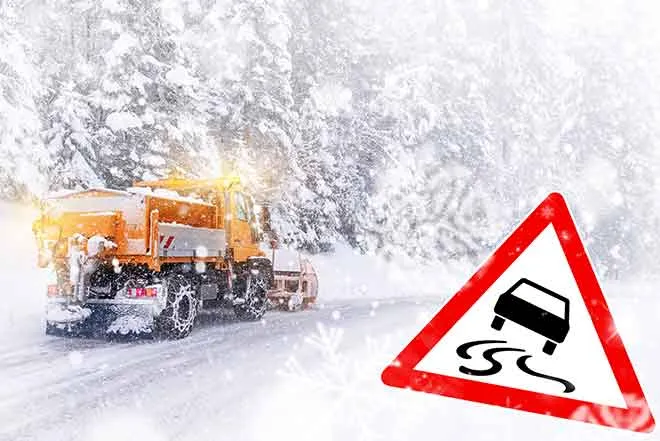 PROMO 64J1 Weather - Snow Snowplow Driving Icy Slick Road Danger Ice - iStock - auerimages