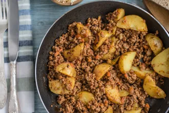 Pan of beef and potatoes