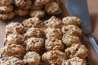 Baking sheet with carrot cookies.