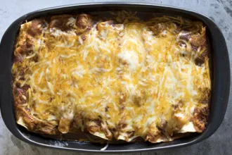 Rectangular serving dish of Enchilada Bake - USDA