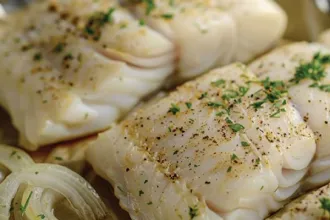 Zesty Lemon Fish - USDA Closeup view of cooked zesty lemon fish showing spices.